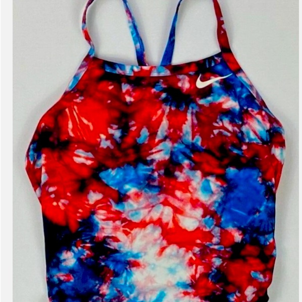 Nike Red and Blue Tie-Dye Swimsuit